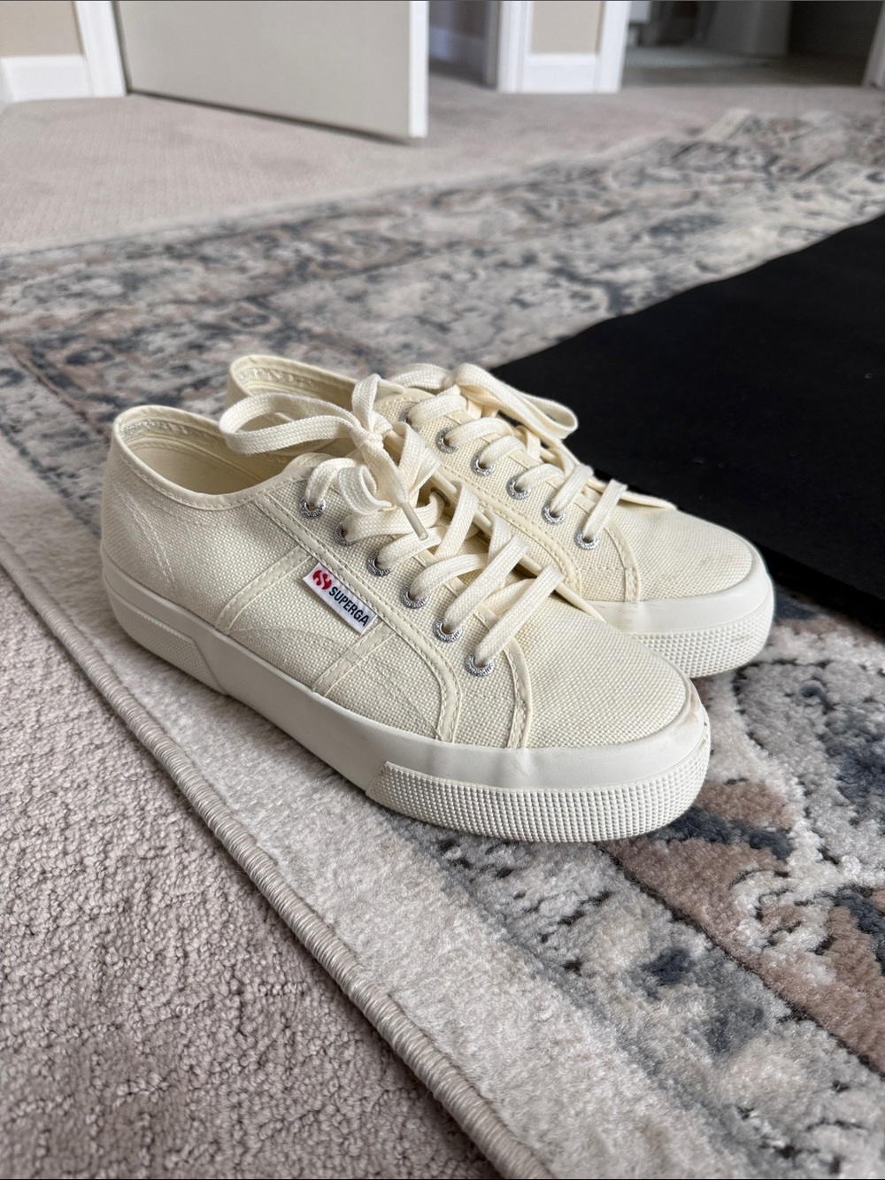 Superga Off-White Canvas Lace-Up Sneakers Platform